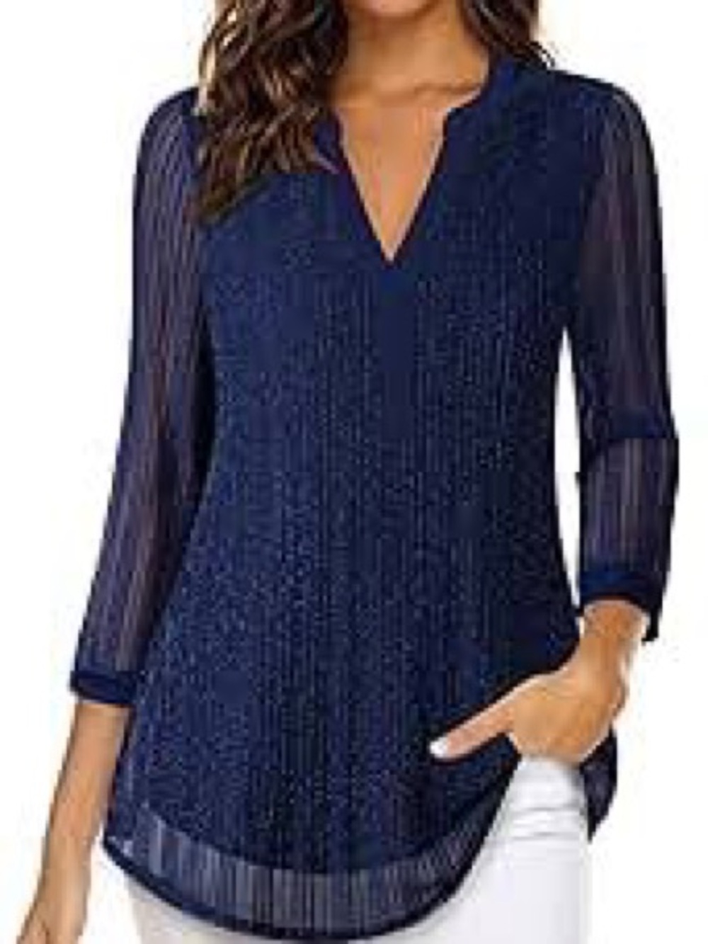Timeson Navy V-Neck Tunic Blouse NWT